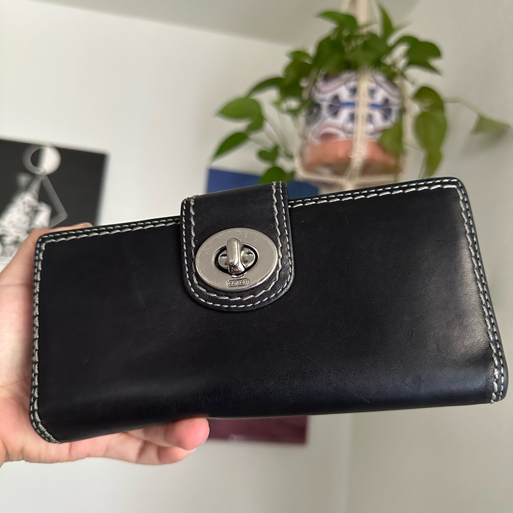 COACH Black Leather Wallet with Turn Lock